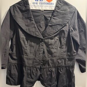 LIKE NEW! Elevenses Black with Embroidery Detail Ruffle Hem Cotton Blazer Sz 10